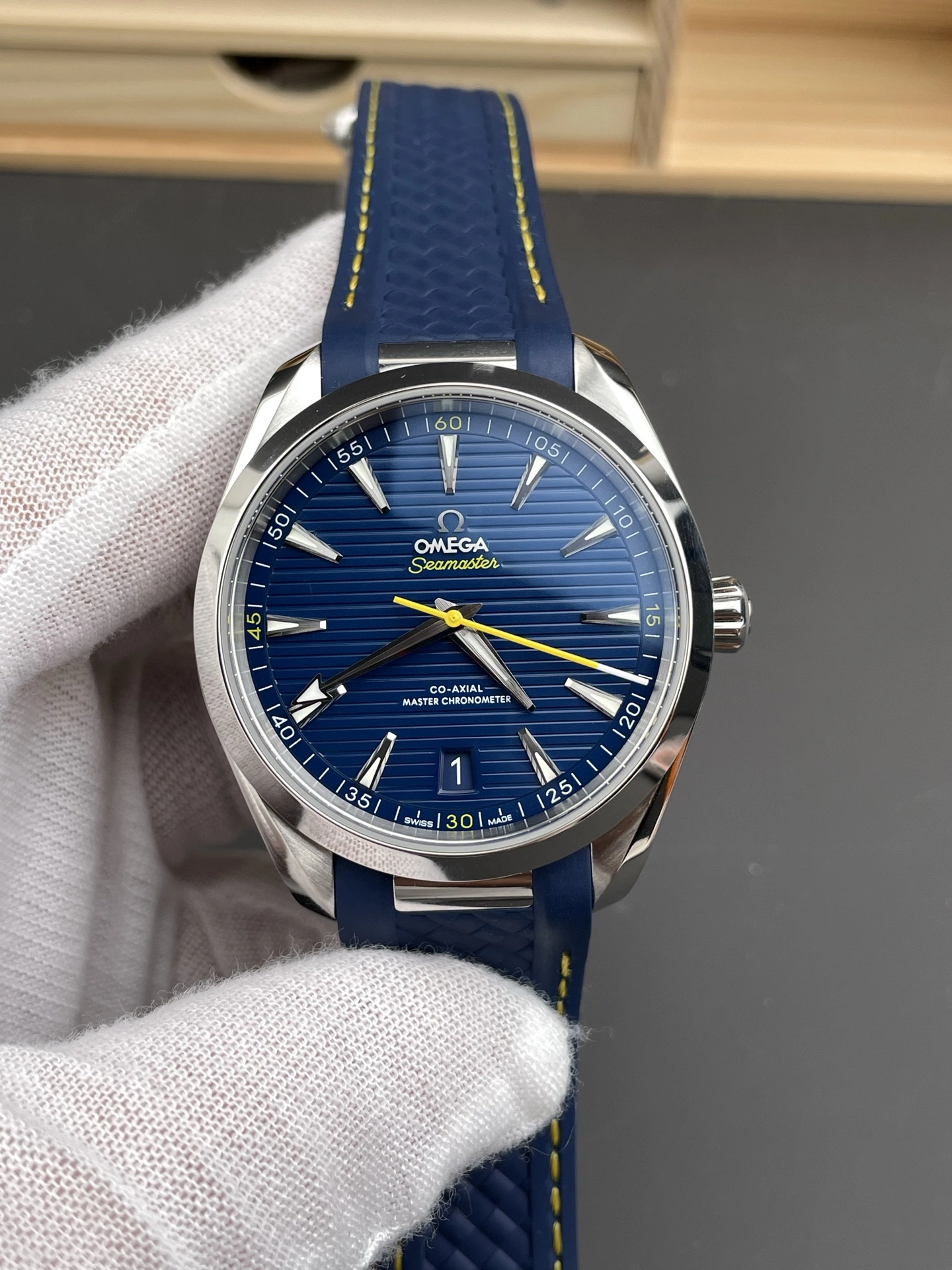 CBD Factory Omega Seamaster Aqua Terra 150M 41mm Blue Dial Yellow Accents (220.12.41.21.03.009) 1:1 Super Clone – DD8900 Movement BestValue 263